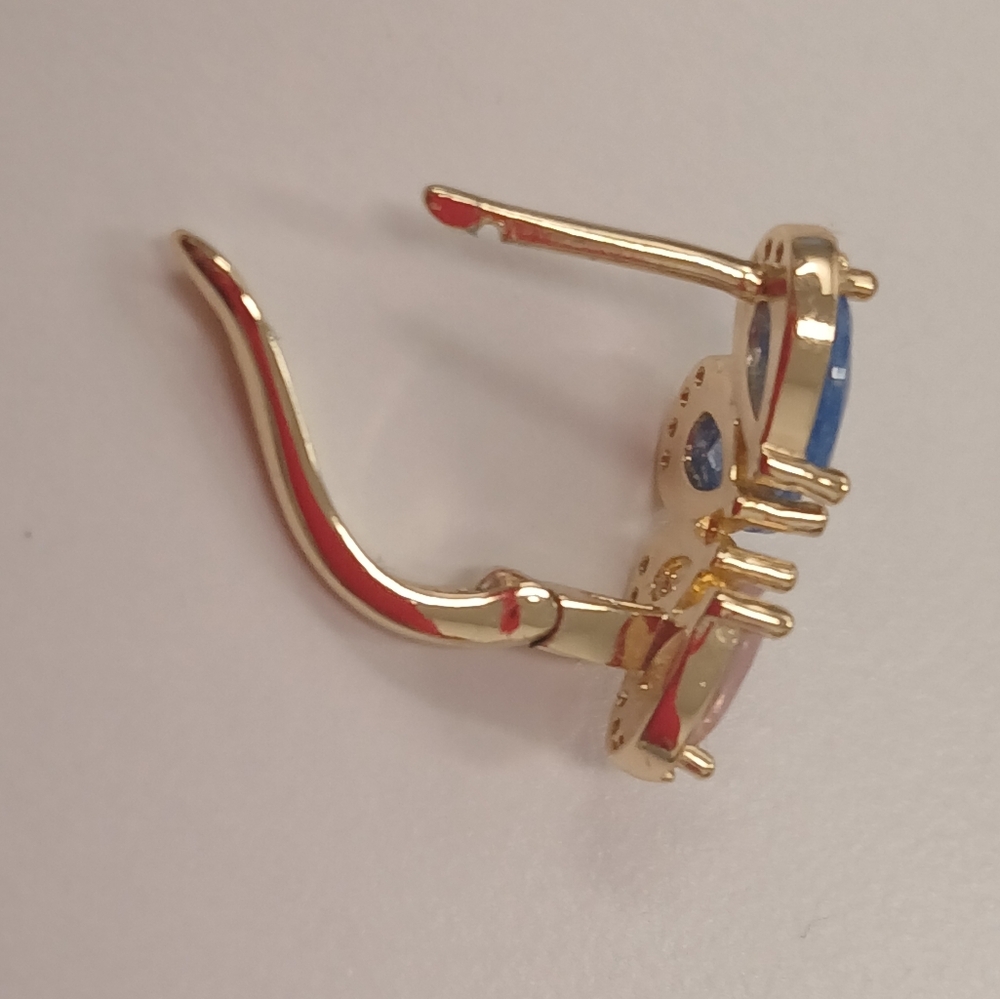 New 18k Gold Plated Blue & Pink Butterfly Huggie Earrings Pretty Bird Giftable - Picture 6 of 6